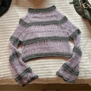 Crochet Striped Purple and Gray Sweater
